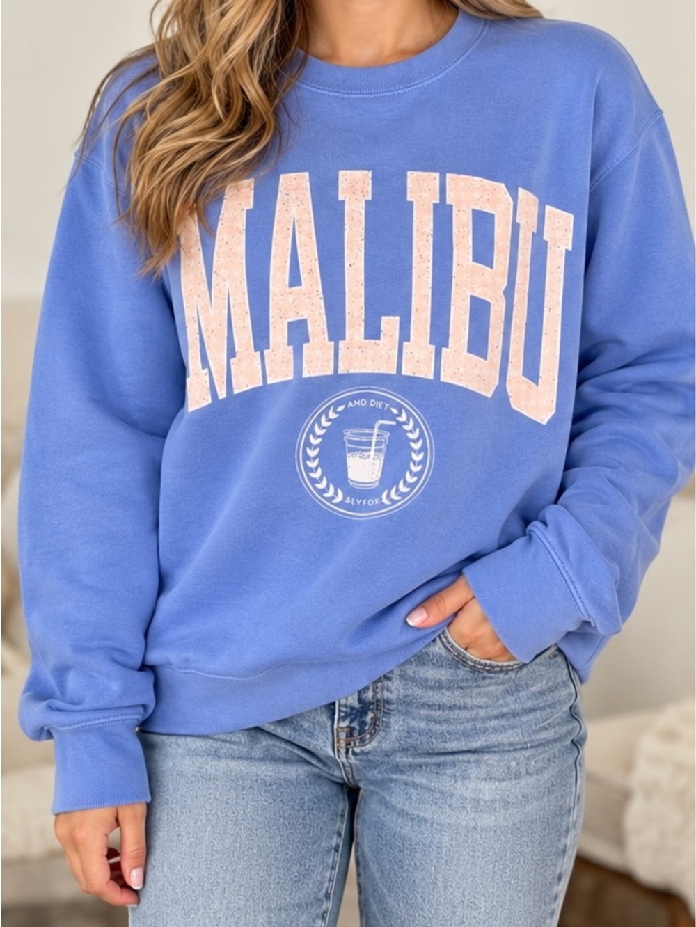 Krista Horton x Slyfox Threads Malibu Blue Crewneck Sweatshirt XS NWOT